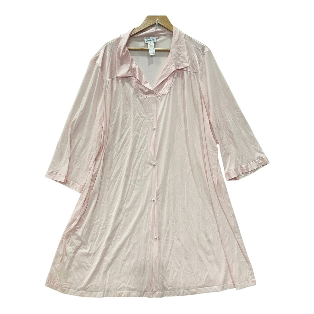 Vanity Fair Womens 3X Pink Nylon Button Front Nightgown Lace Trim